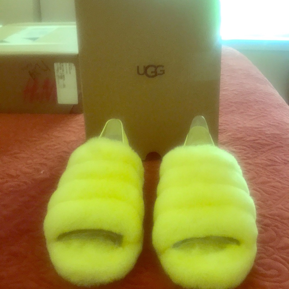 Ugg fluff yeah slide! Neon yellow NWT